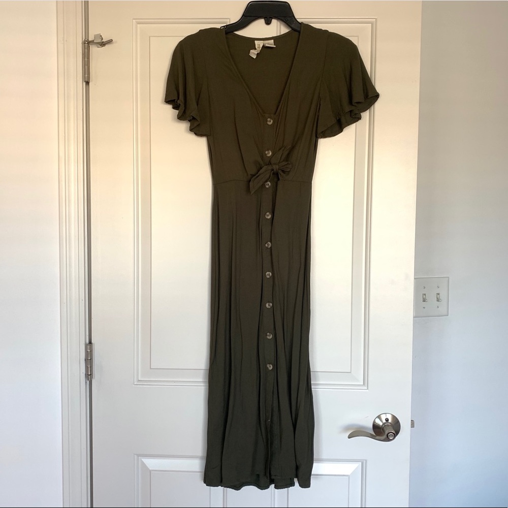 button front midi dress with cutout